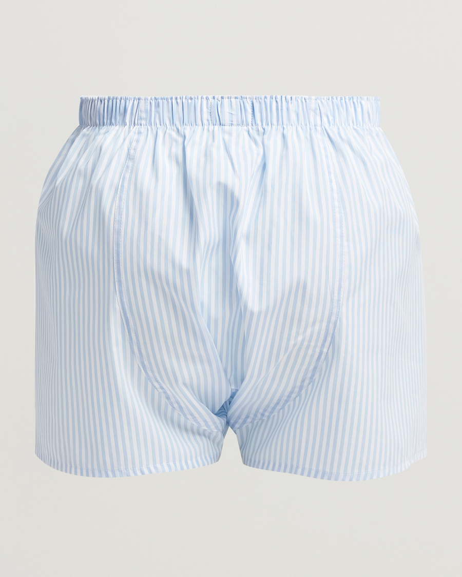 Herre | Undertøj | Sunspel | Classic Woven Cotton Boxer Shorts Light Blue