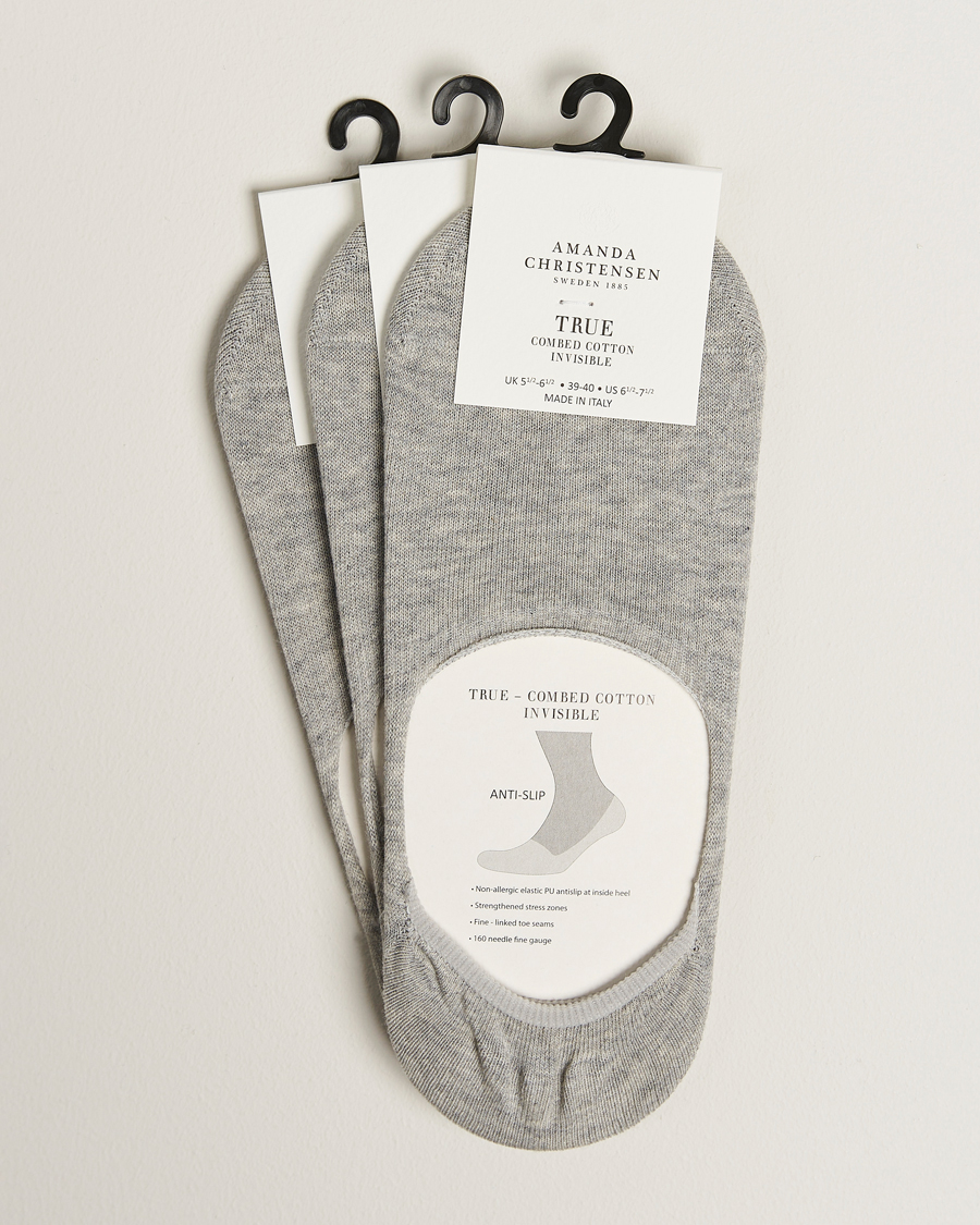Herre | Undertøj | Amanda Christensen | 3-Pack True Cotton Invisible Socks Light Grey Melange