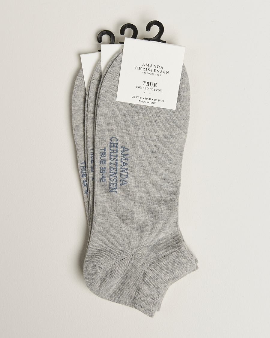 Herre | Undertøj | Amanda Christensen | 3-Pack True Cotton Sneaker Socks Light Grey Melange