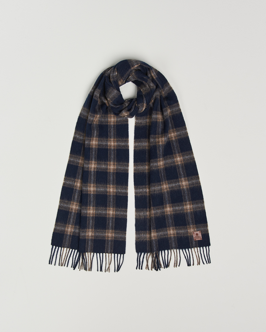 Herre | Amanda Christensen Wool Checked Scarf Navy Melange | Amanda Christensen | Wool Checked Scarf Navy Melange