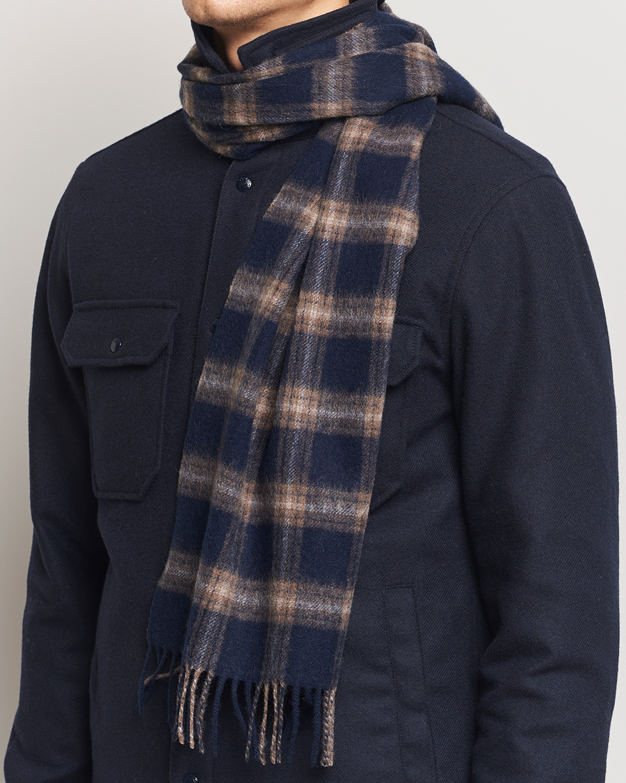 Herre | Amanda Christensen Wool Checked Scarf Navy Melange | Amanda Christensen | Wool Checked Scarf Navy Melange