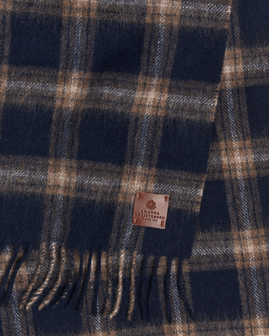 Herre | Amanda Christensen Wool Checked Scarf Navy Melange | Amanda Christensen | Wool Checked Scarf Navy Melange