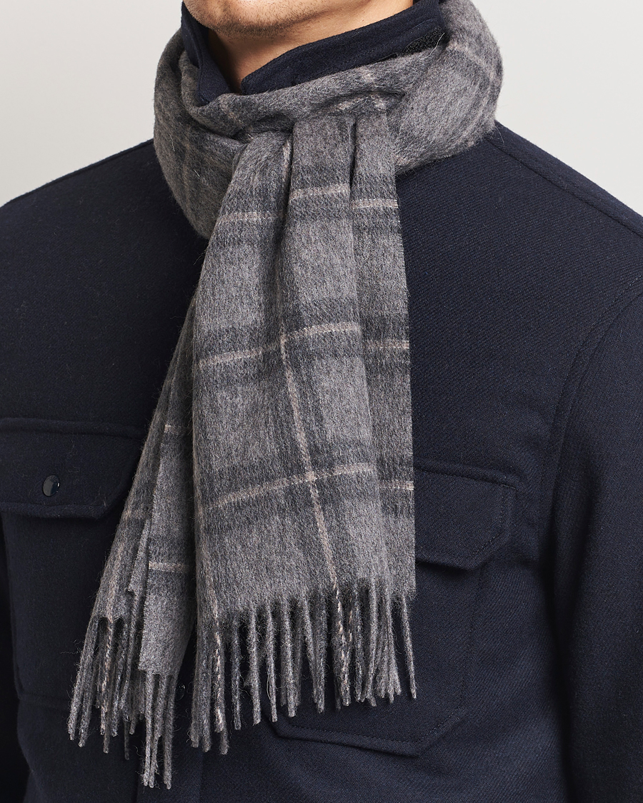 Herre | Amanda Christensen Wool Checked Scarf Grey Melange | Amanda Christensen | Wool Checked Scarf Grey Melange