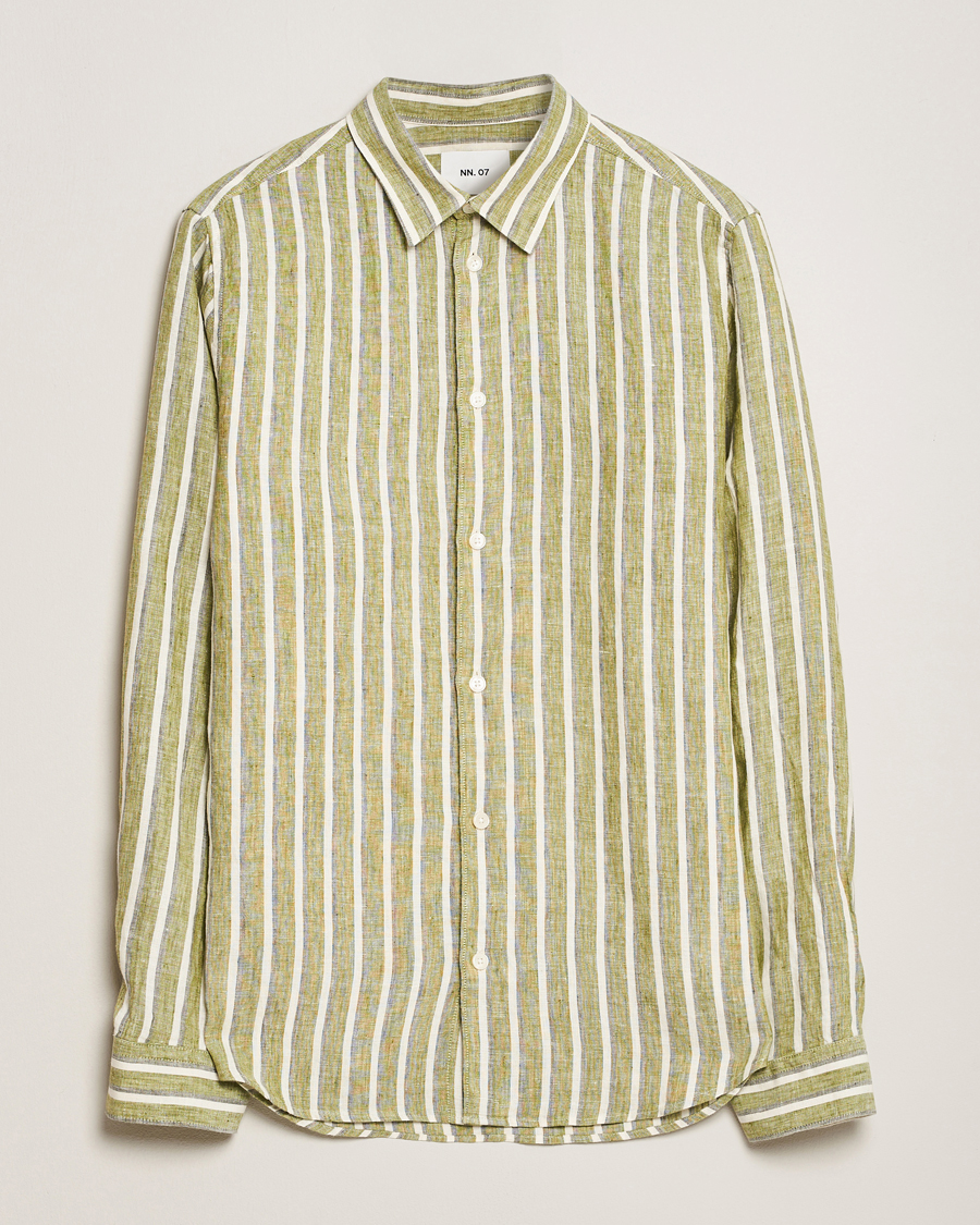 Herre | Skjorter | NN07 | Enzo Striped Linen Shirt Green Multi