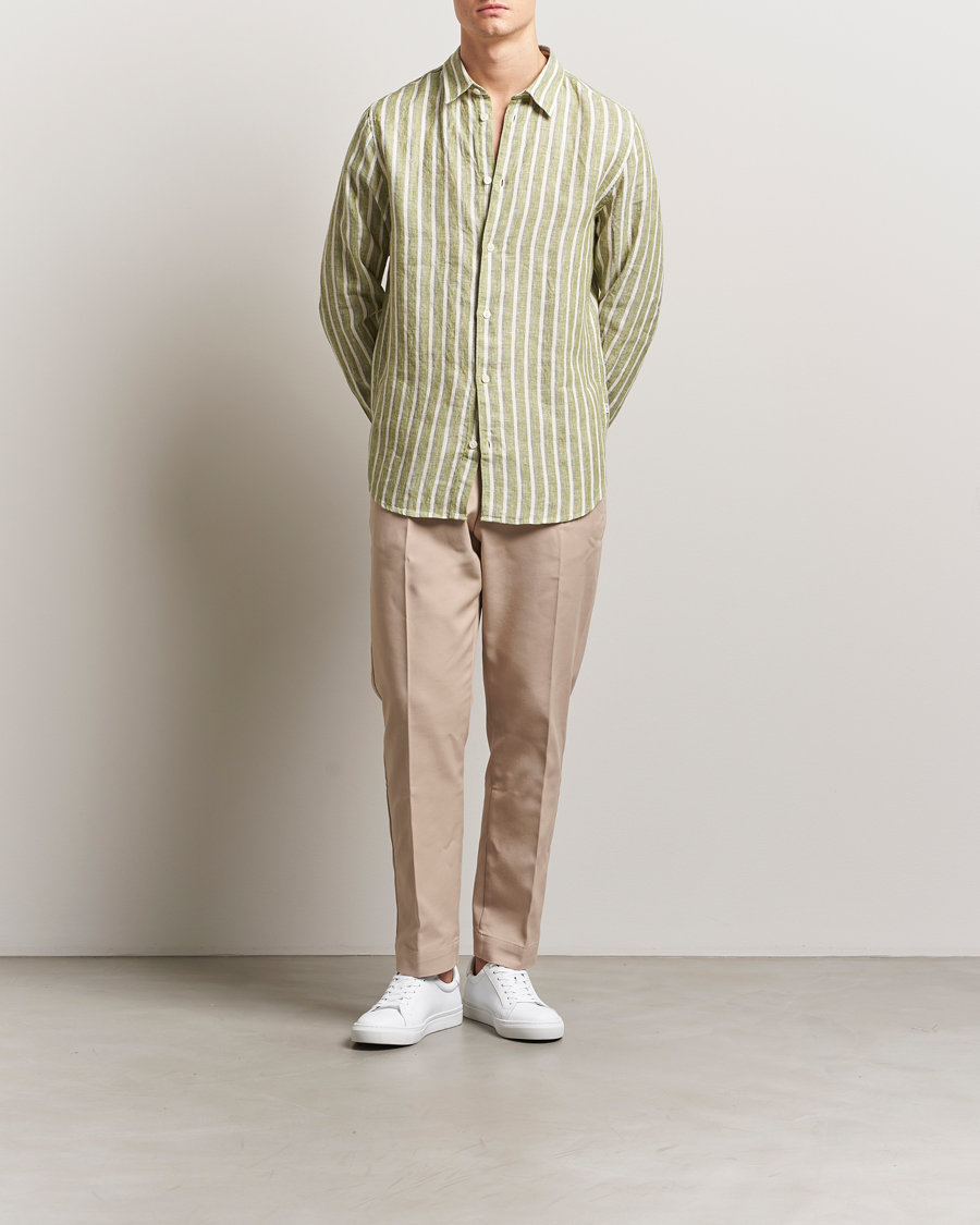 Herre | Skjorter | NN07 | Enzo Striped Linen Shirt Green Multi