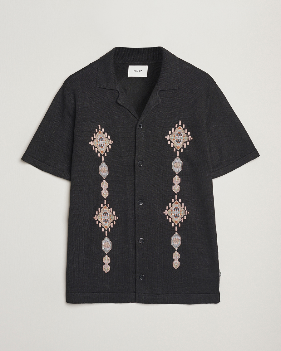 Herre | Skjorter | NN07 | Henry Printed Knitted Short Sleeve Shirt Black
