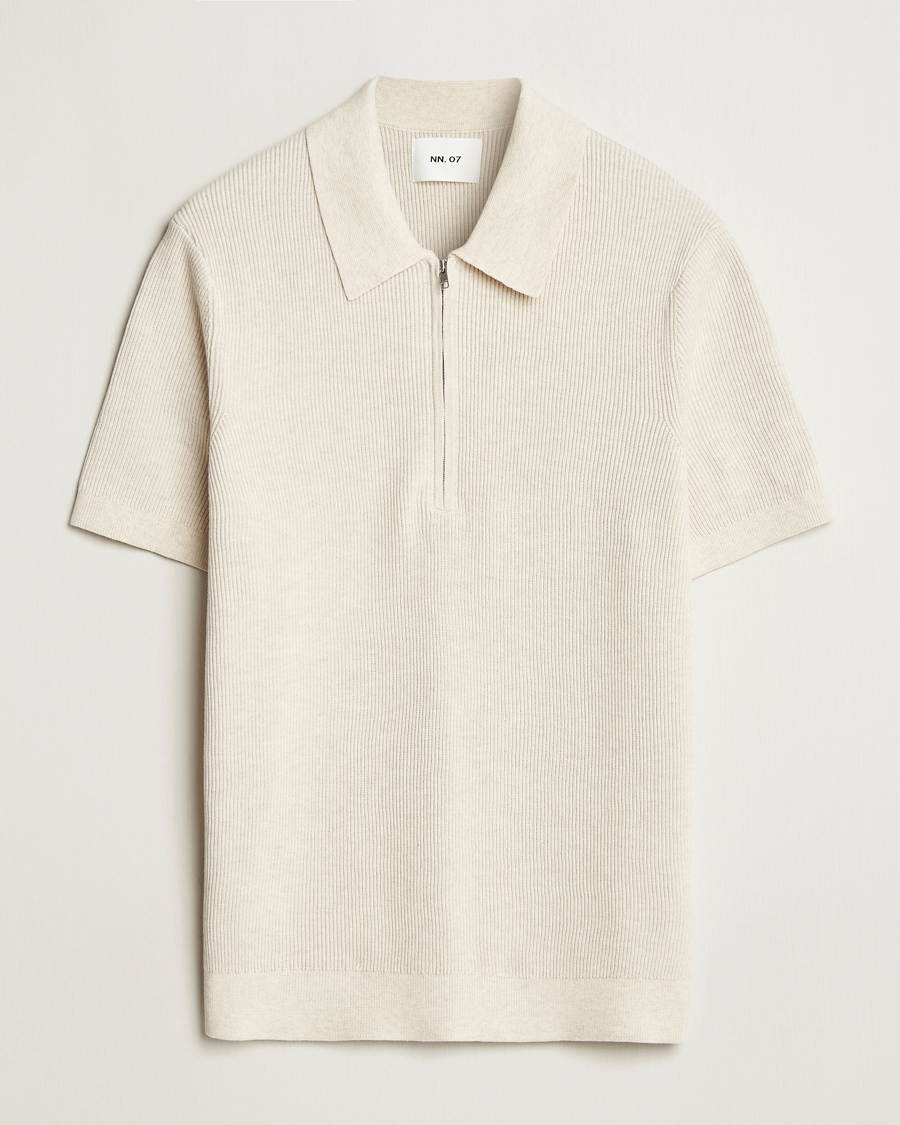 Herre | Polotrøjer | NN07 | Hansie Half Zip Knitted Polo Ivory