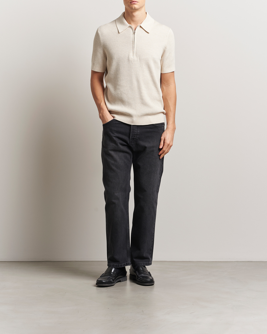 Herre | Polotrøjer | NN07 | Hansie Half Zip Knitted Polo Ivory
