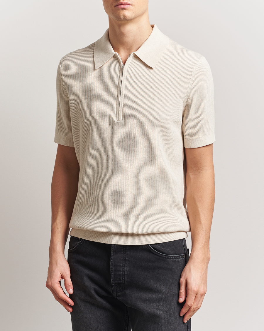 Herre | Polotrøjer | NN07 | Hansie Half Zip Knitted Polo Ivory