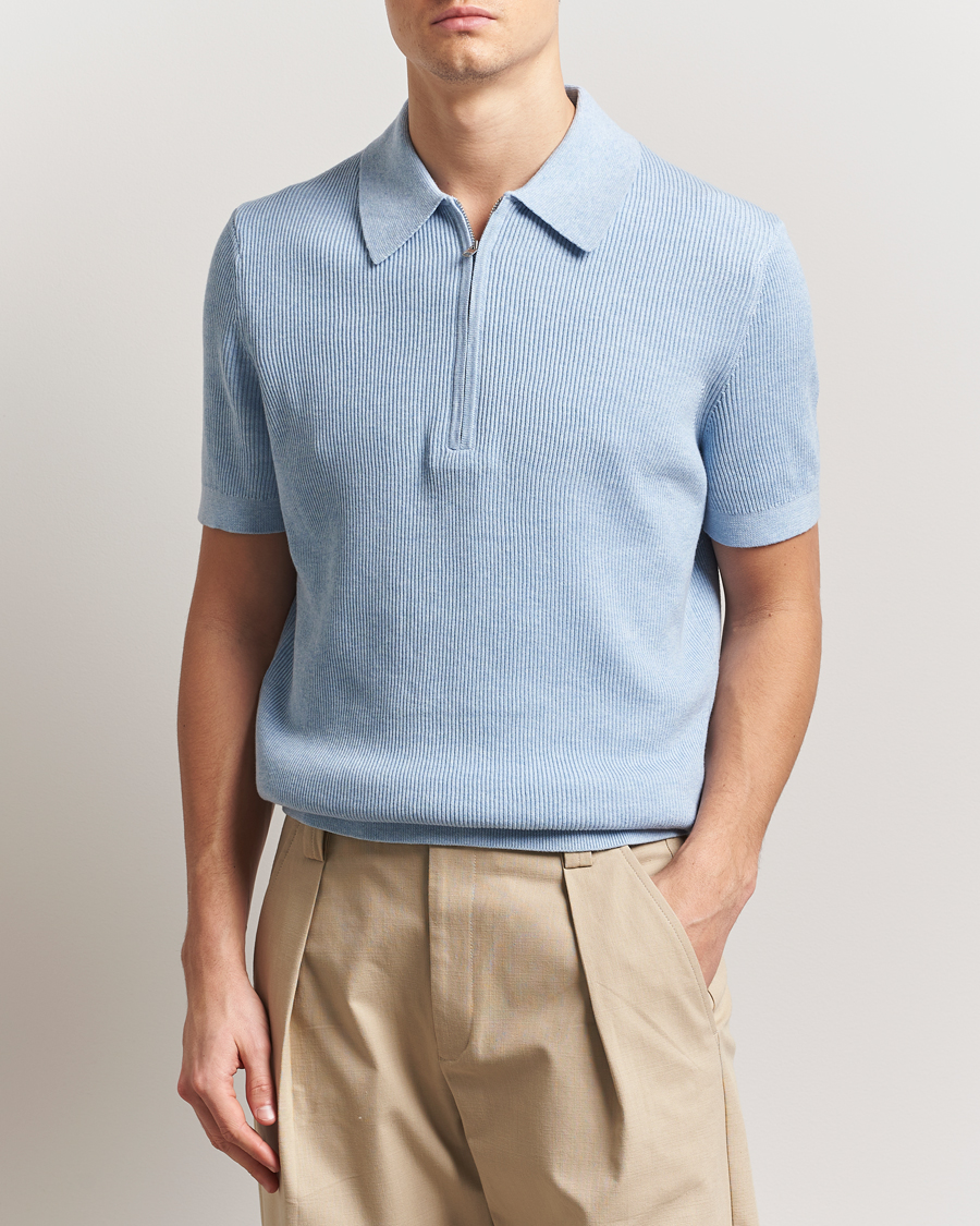 Herre | Polotrøjer | NN07 | Hansie Half Zip Knitted Polo Cerulan Blue