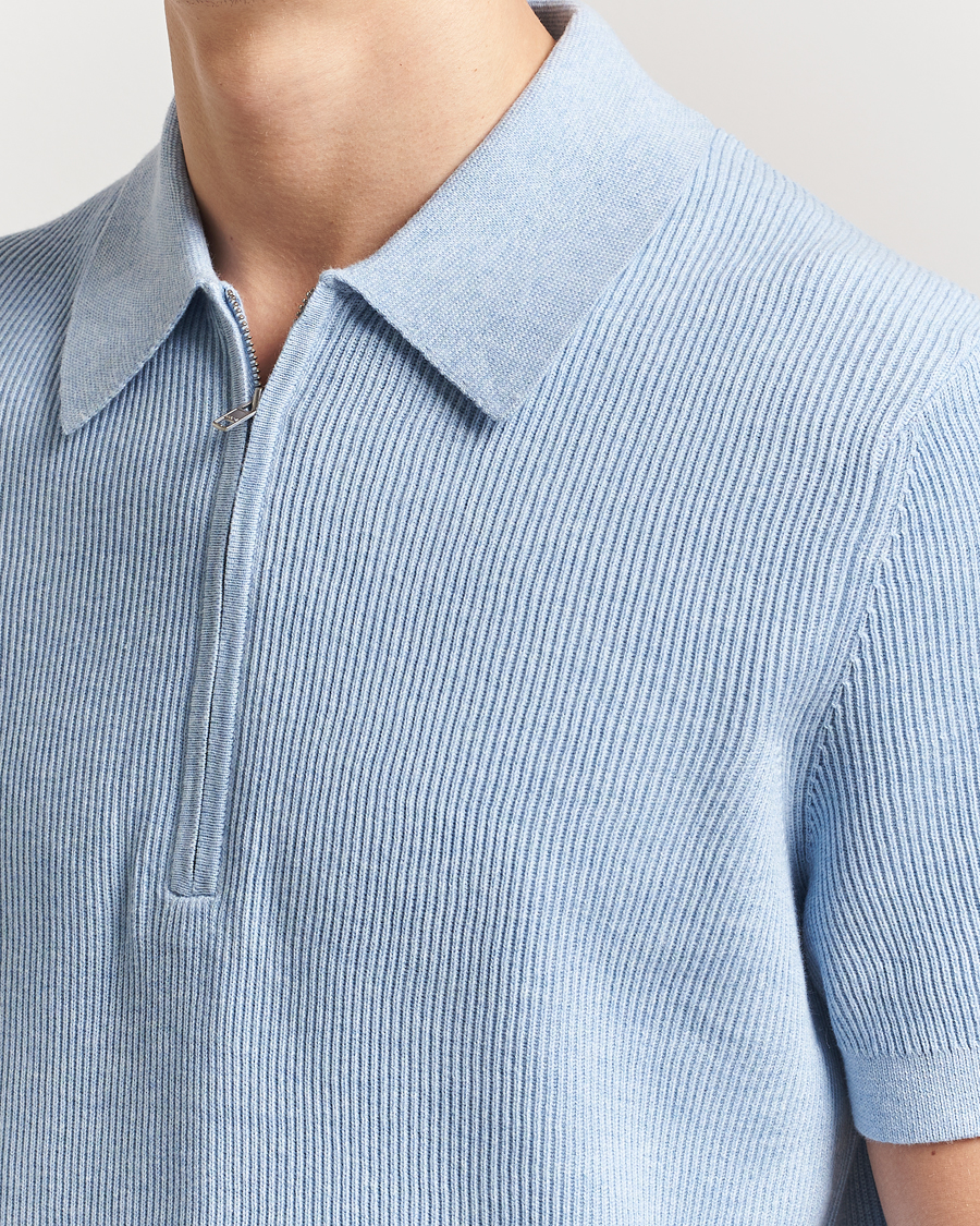 Herre | Polotrøjer | NN07 | Hansie Half Zip Knitted Polo Cerulan Blue