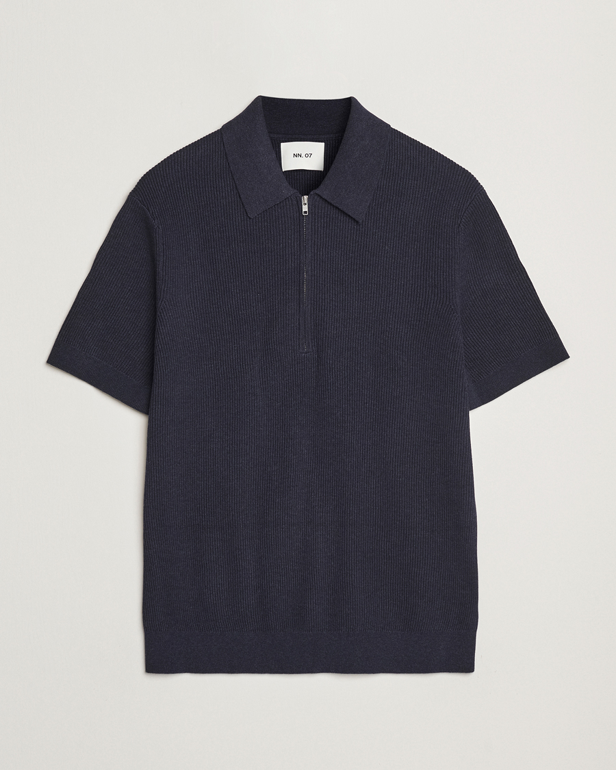 Herre | Polotrøjer | NN07 | Hansie Half Zip Knitted Polo Navy Melange