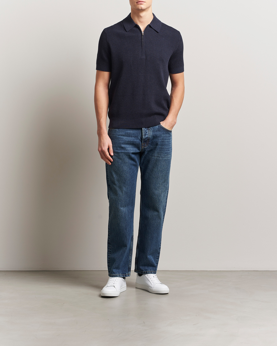 Herre | Polotrøjer | NN07 | Hansie Half Zip Knitted Polo Navy Melange