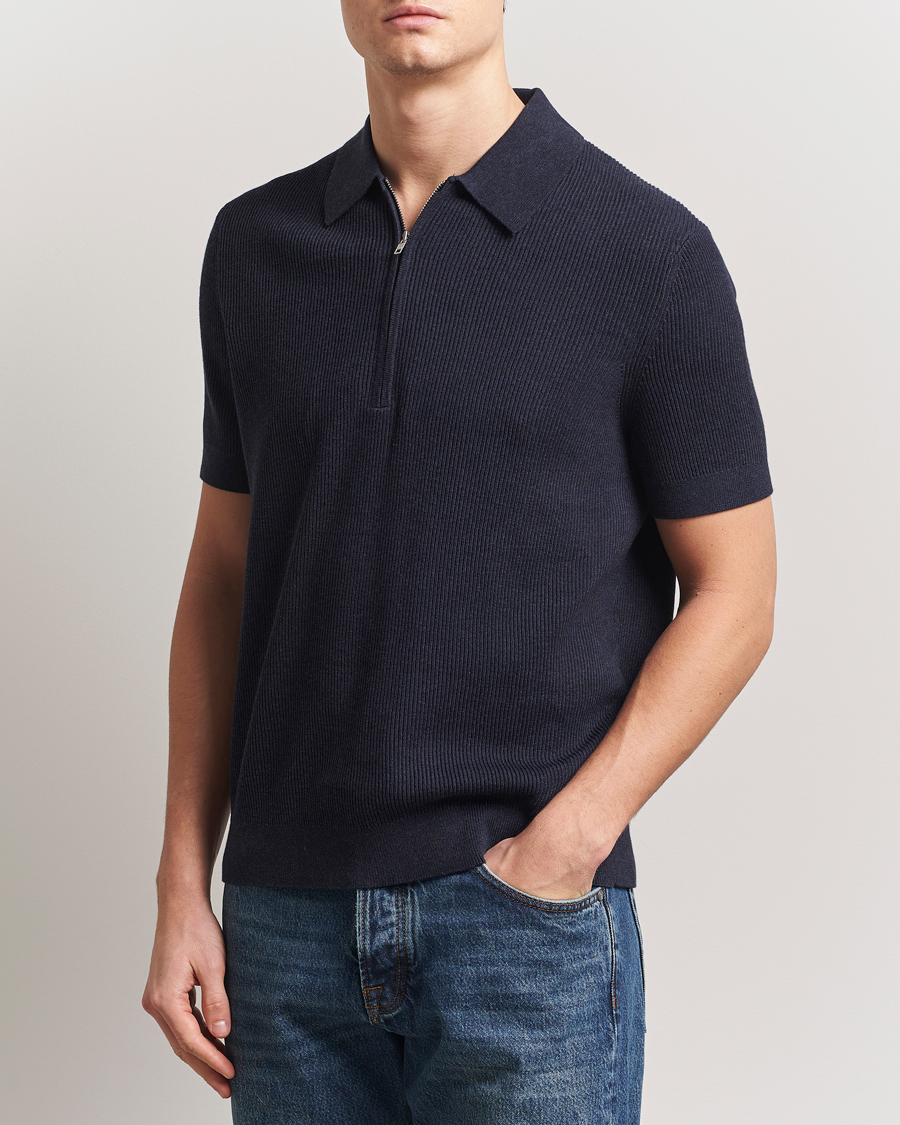 Herre | Polotrøjer | NN07 | Hansie Half Zip Knitted Polo Navy Melange