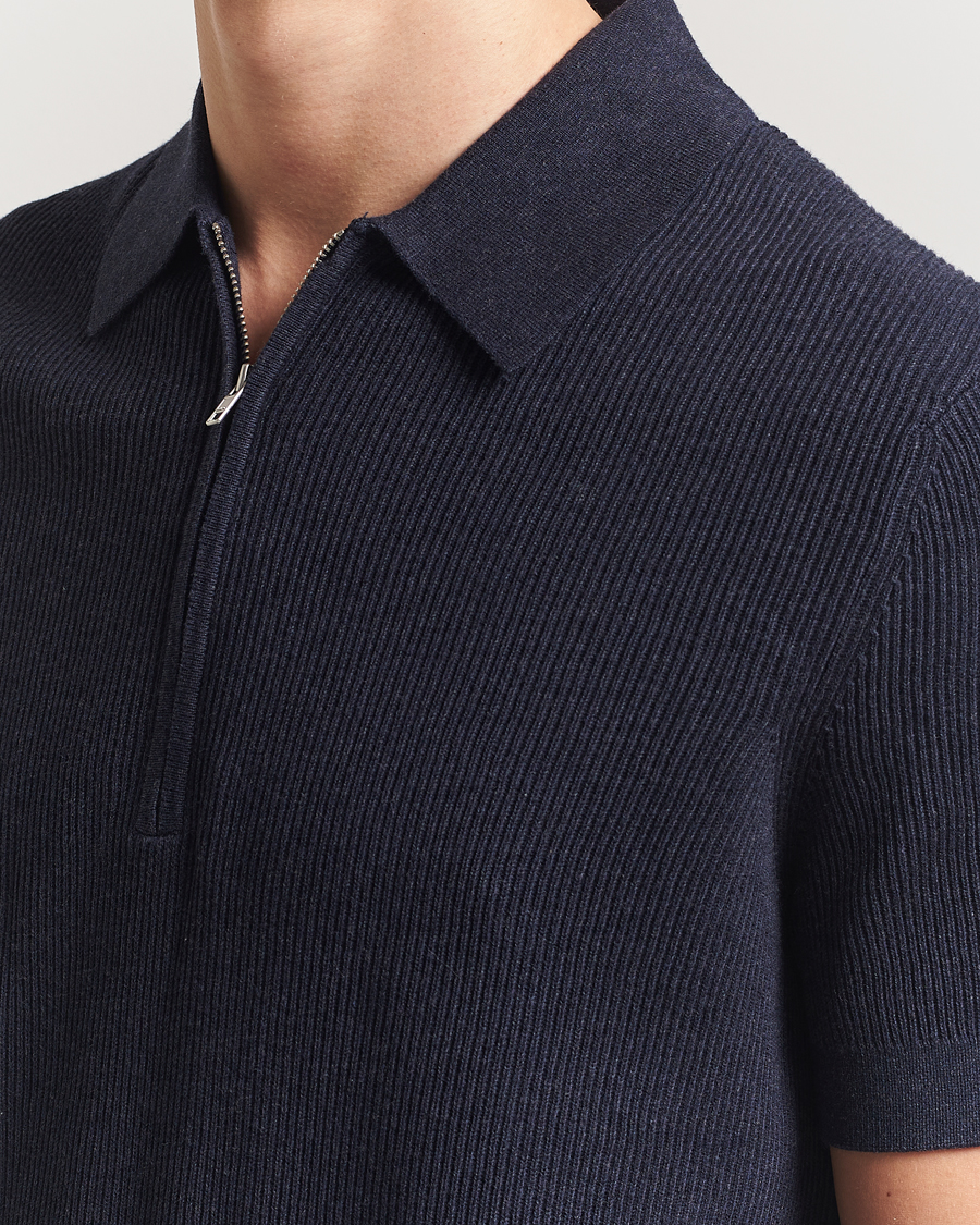 Herre | Polotrøjer | NN07 | Hansie Half Zip Knitted Polo Navy Melange