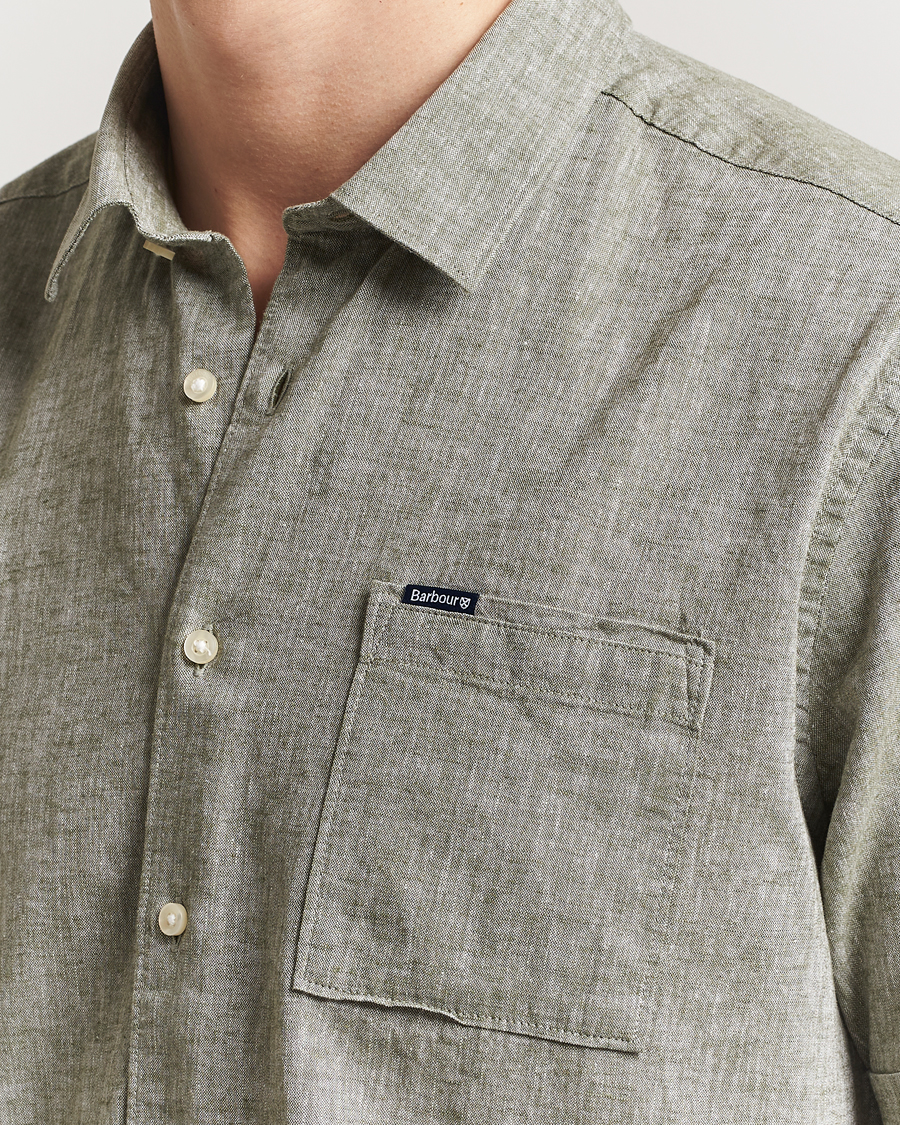 Herre | Skjorter | Barbour Lifestyle | Nelson Short Sleeve Linen/Cotton Shirt Bleached Olive