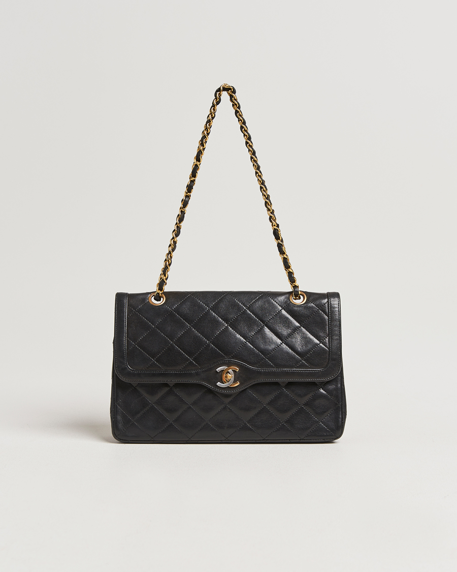 Herre | Chanel Pre-Owned Matelassé Medium Double Flap Bag Black | Chanel Pre-Owned | Matelassé Medium Double Flap Bag Black