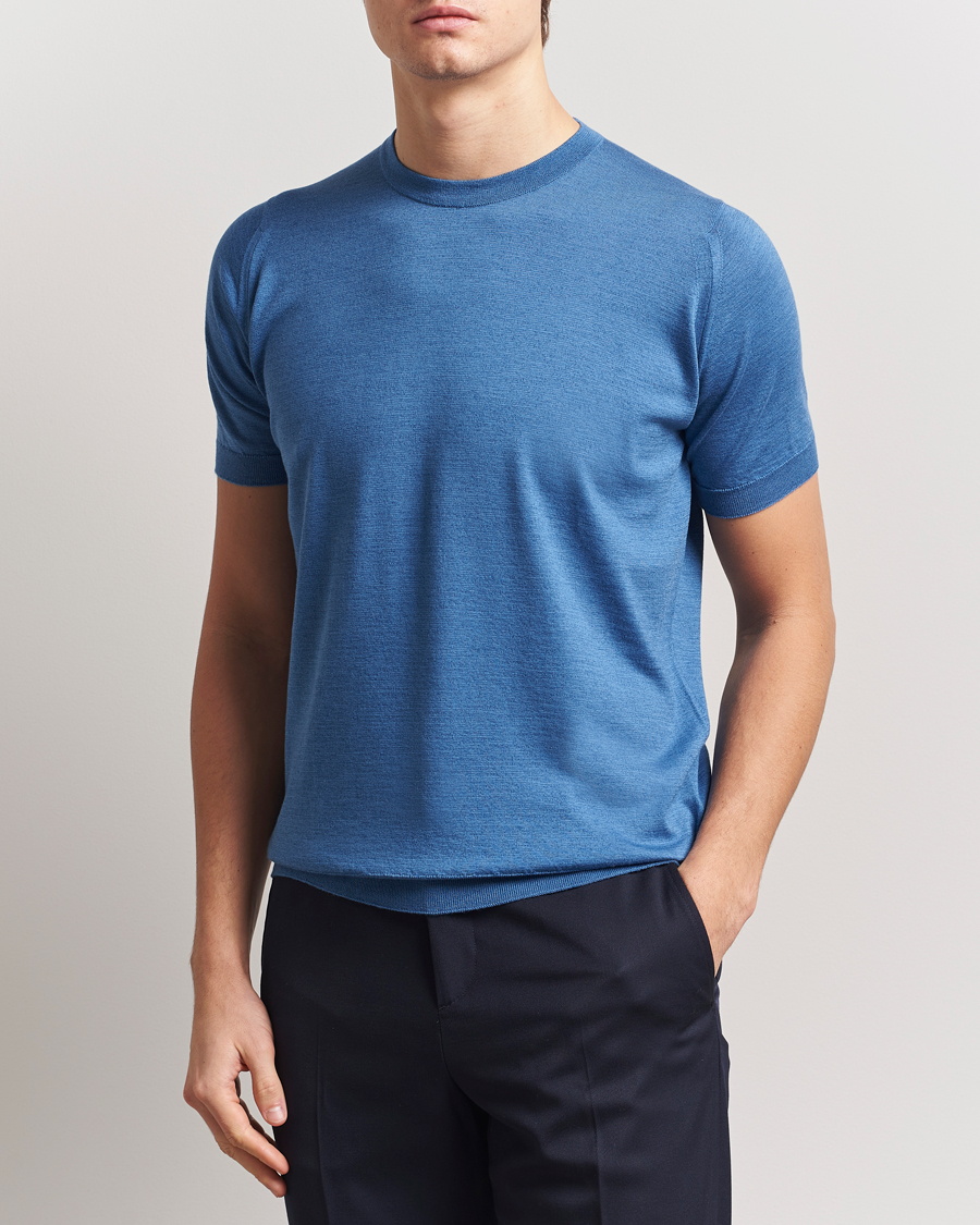 Herre | T-Shirts | John Smedley | Hilcote Wool/Sea Island Cotton T-Shirt Ocean Blue