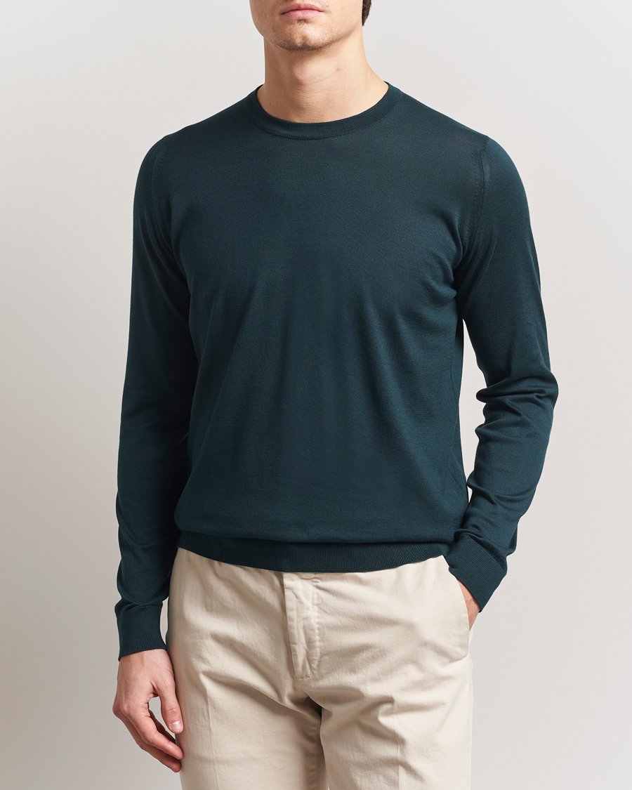 Herre | Trøjer | John Smedley | Rowland Sea Island Crew Neck Pullover Rain Forest