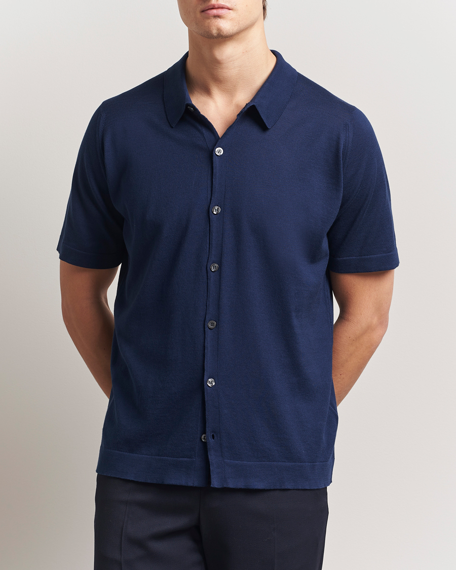 Herre | Skjorter | John Smedley | Folke Sea Island Knitted Polo French Navy