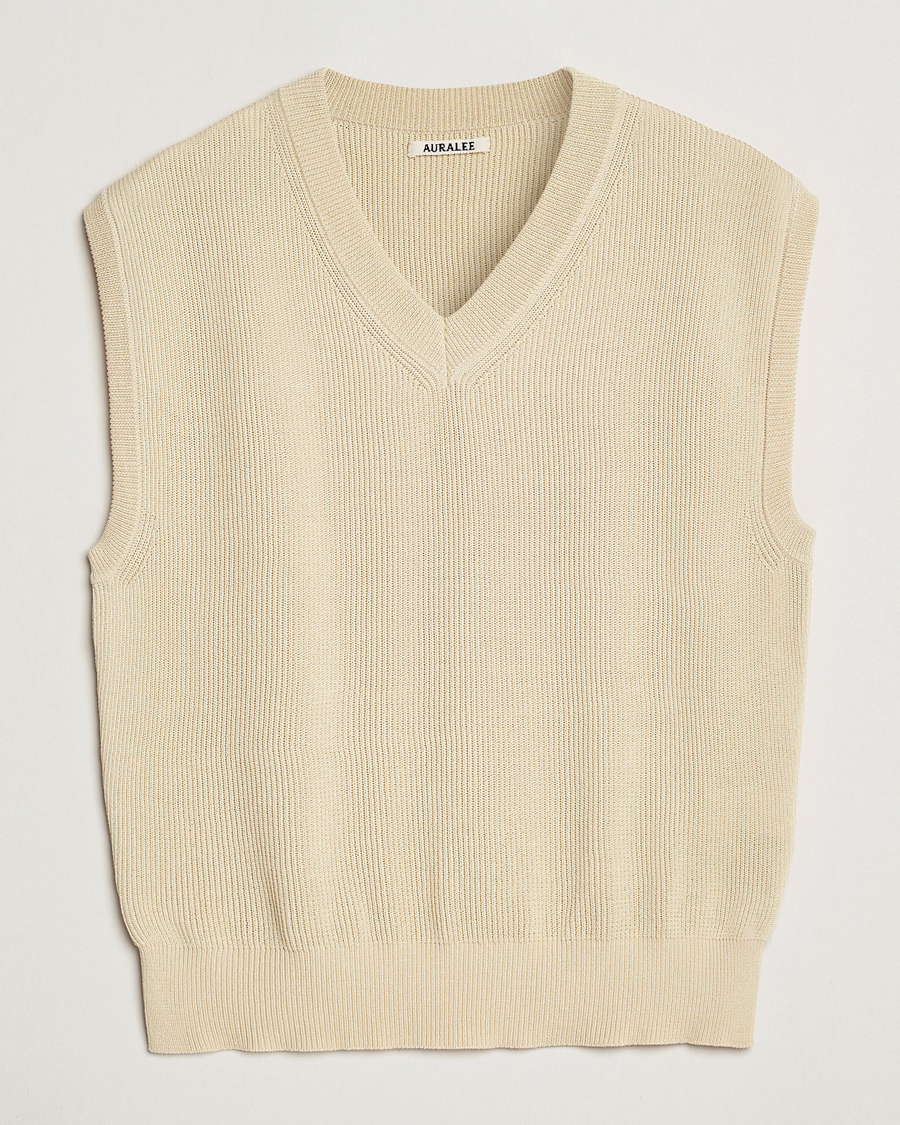 Herre | Trøjer | Auralee | Rib Knit Vest Ivory