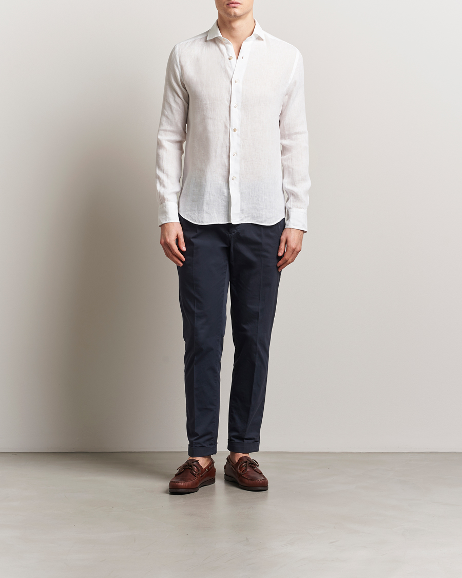 Herre | Skjorter | Grigio | Linen Casual Shirt White