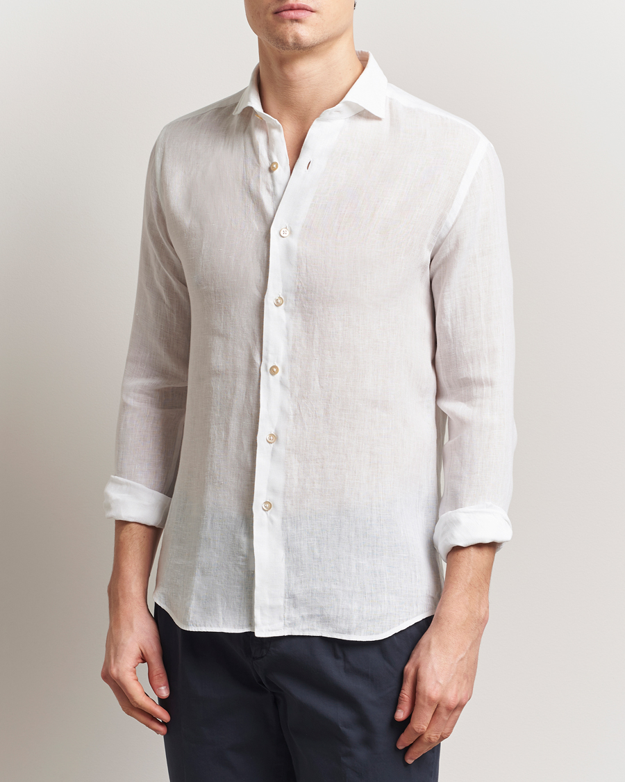 Herre | Skjorter | Grigio | Linen Casual Shirt White