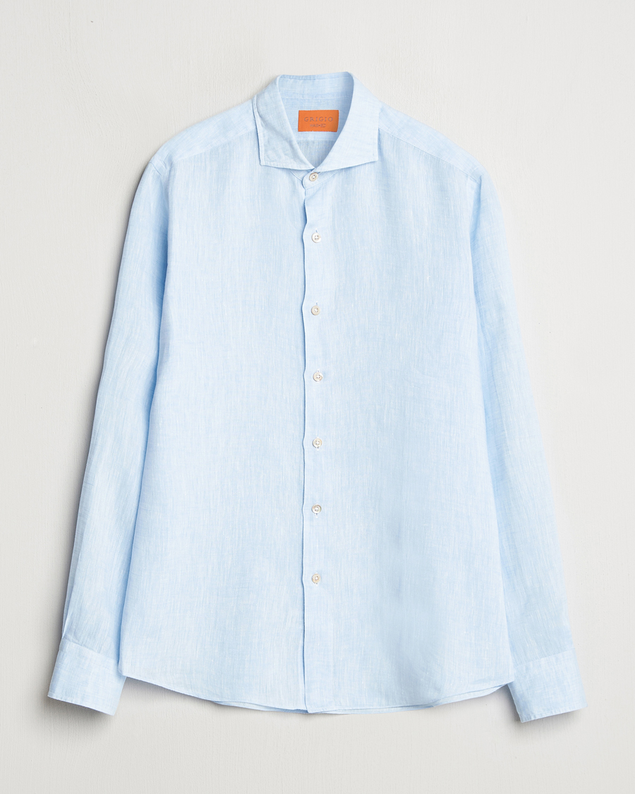 Herre | Skjorter | Grigio | Linen Casual Shirt Light Blue
