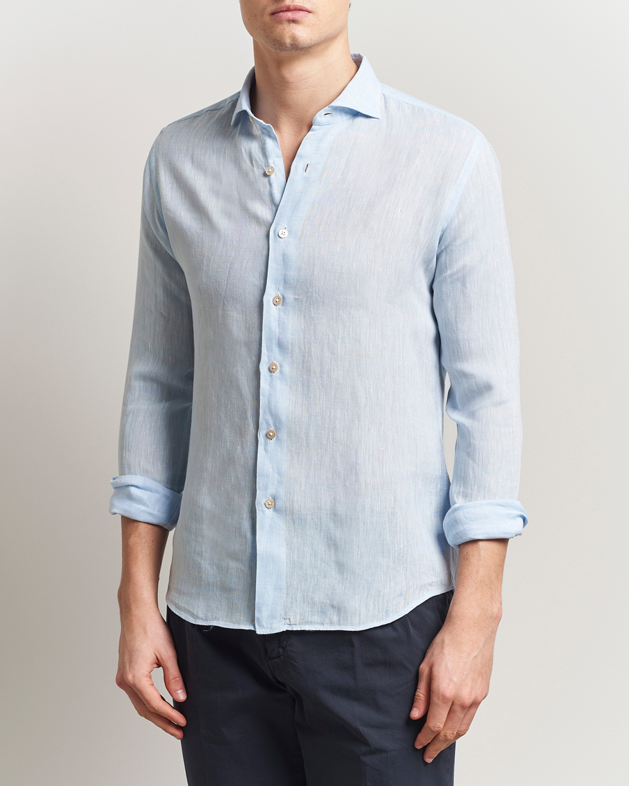 Herre | Skjorter | Grigio | Linen Casual Shirt Light Blue