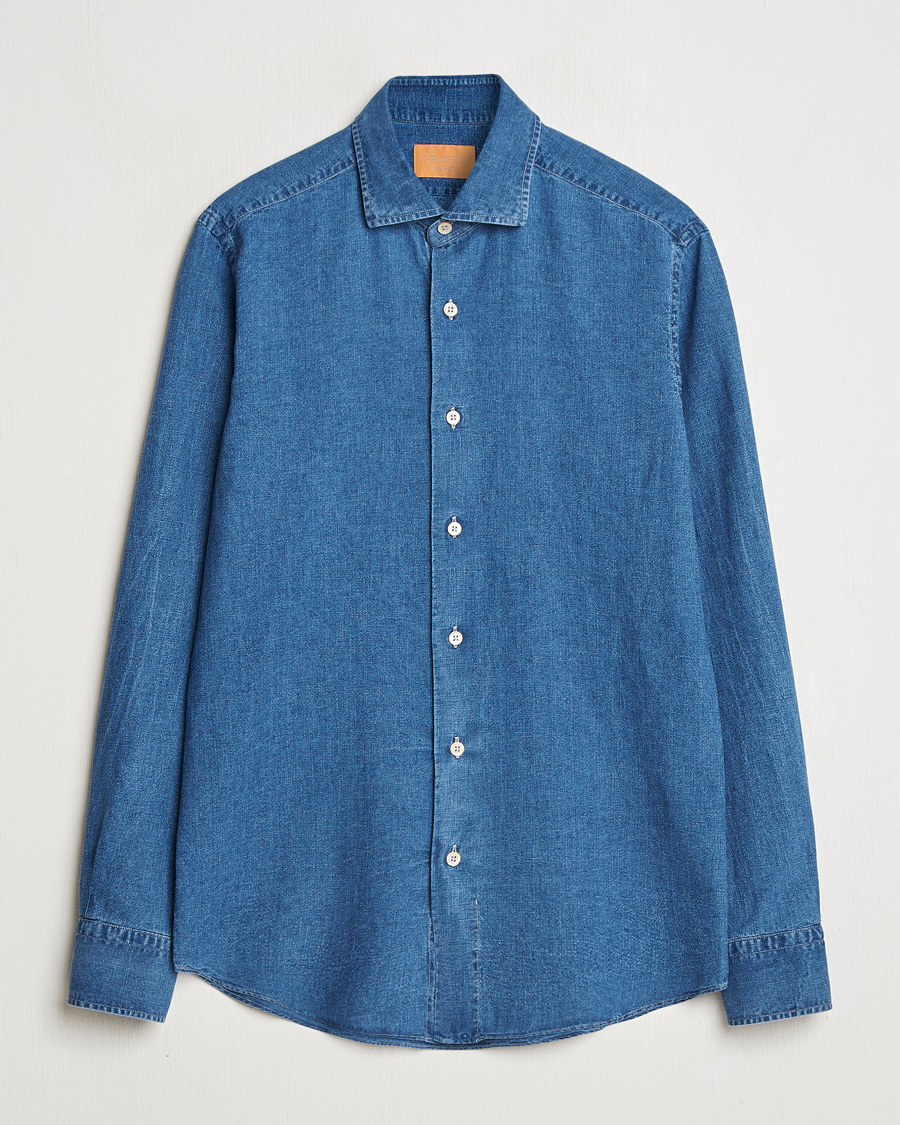 Herre | Skjorter | Grigio | Cotton/Linen Denim Shirt Washed Indigo