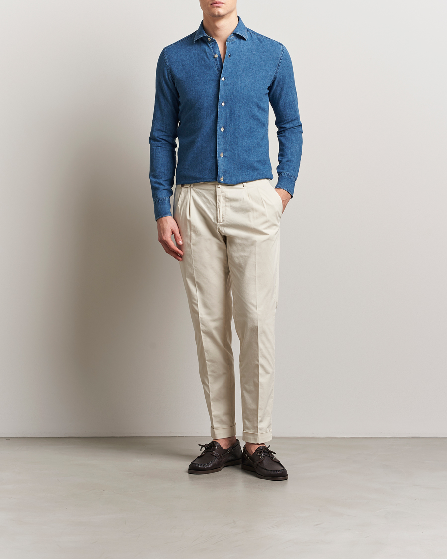 Herre | Skjorter | Grigio | Cotton/Linen Denim Shirt Washed Indigo