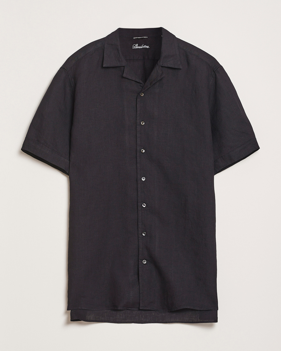 Herre | Skjorter | Stenströms | Short Sleeve Linen Shirt Black