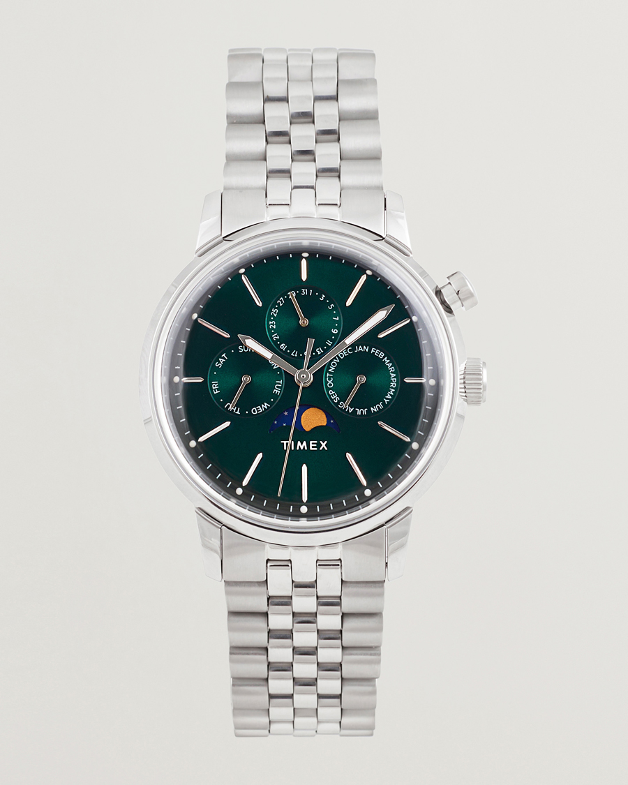 Herre | Timex Marlin Moon Phase Quartz Steel 40mm Green Dial | Timex | Marlin Moon Phase Quartz Steel 40mm Green Dial
