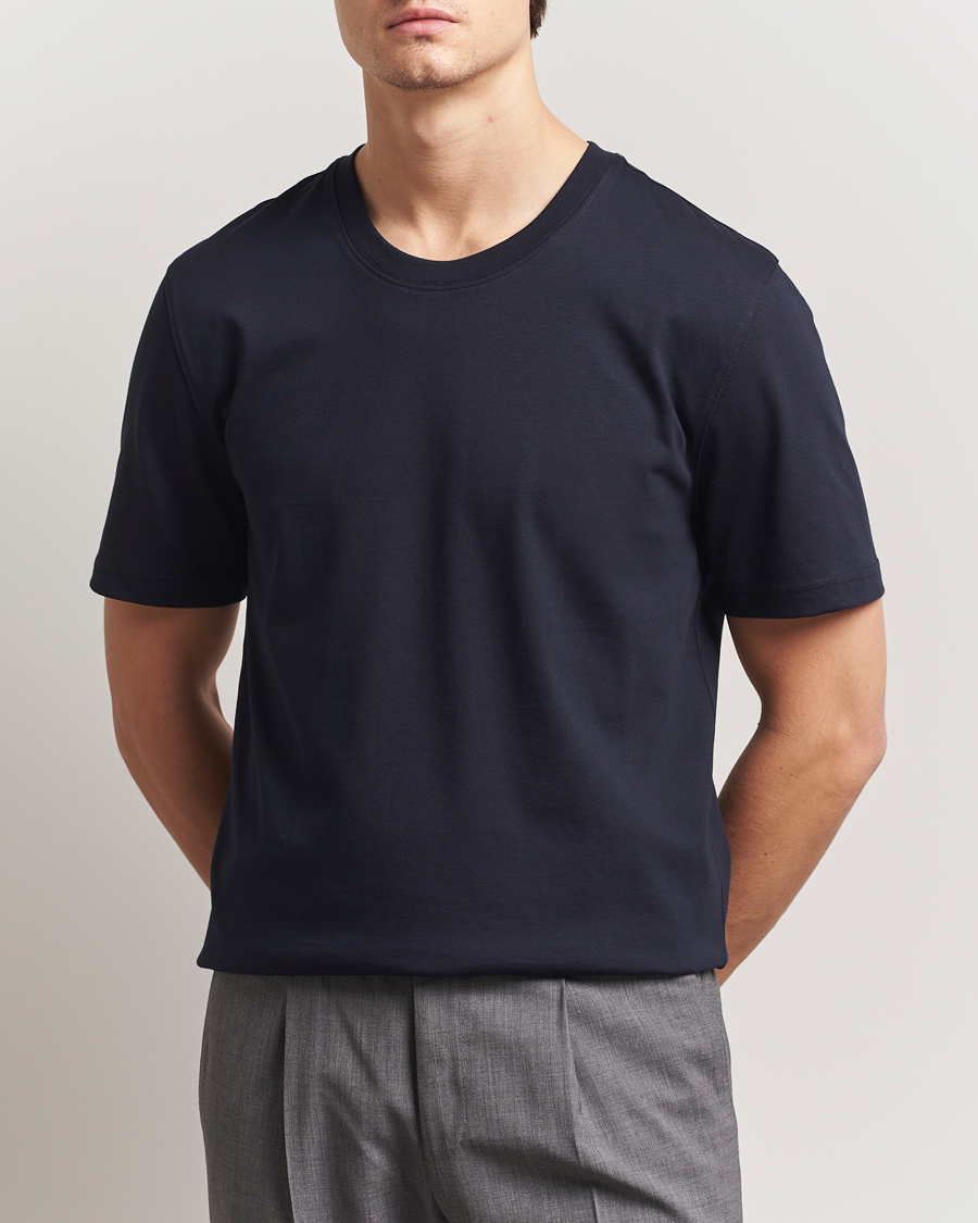 Herre | T-Shirts | Eton | Mercerized Jersey Crew Neck T-Shirt Navy Blue