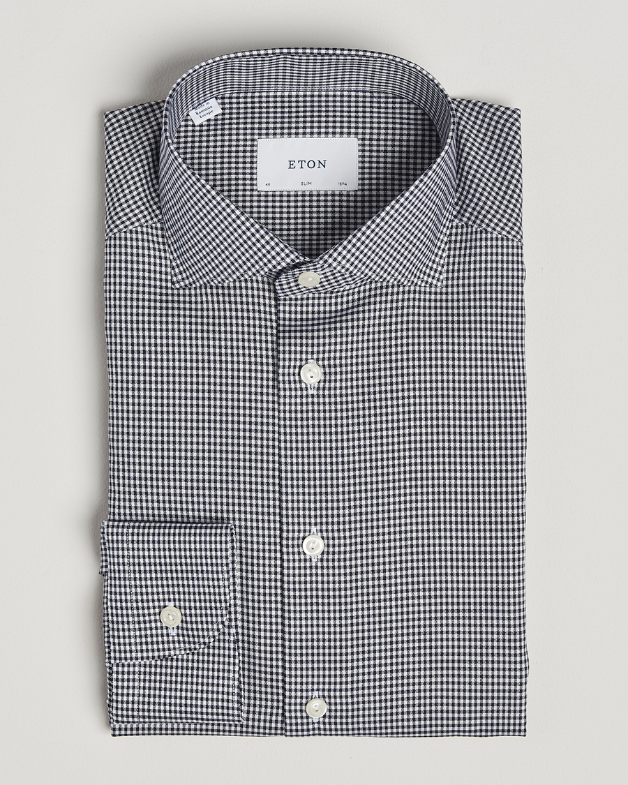 Herre | Skjorter | Eton | Slim Fit Checked Signature Shirt Dark Blue/White