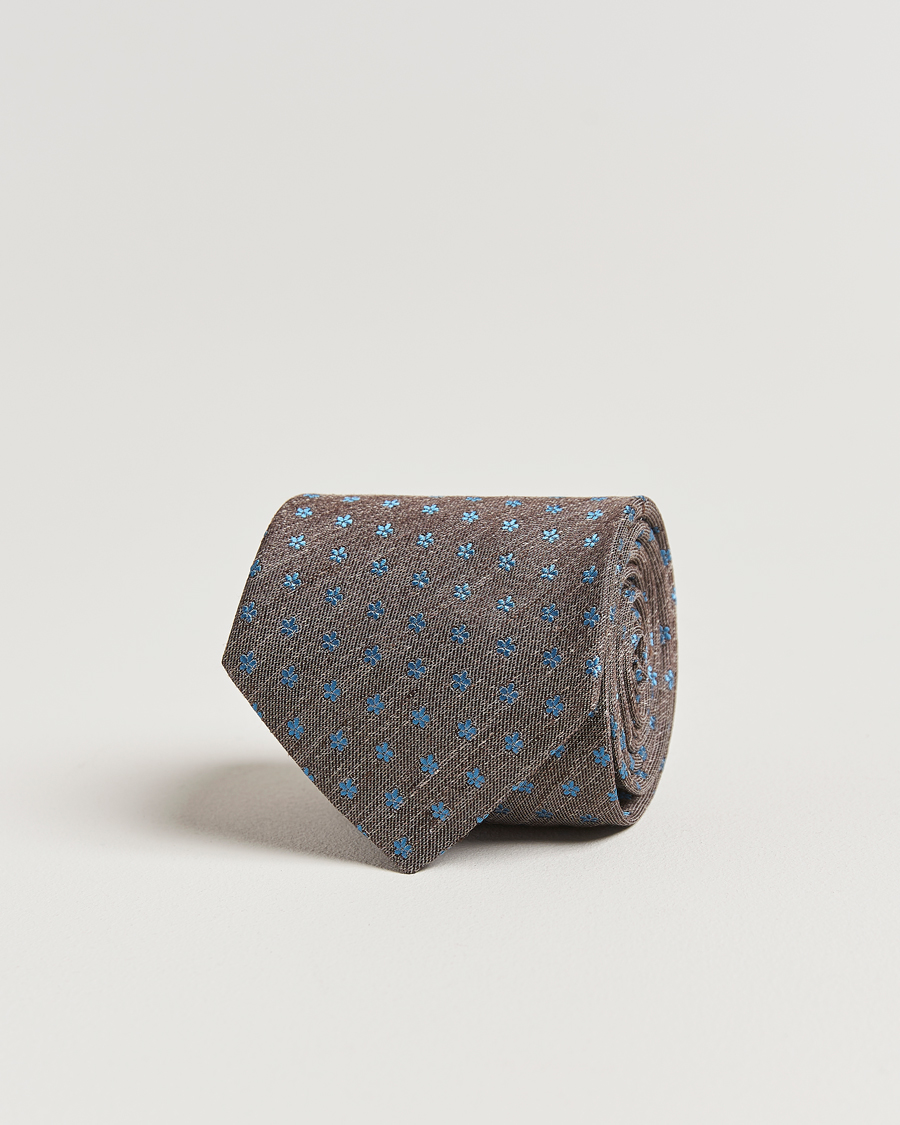 Herre | Eton Silk/Linen Floral Tie Brown | Eton | Silk/Linen Floral Tie Brown