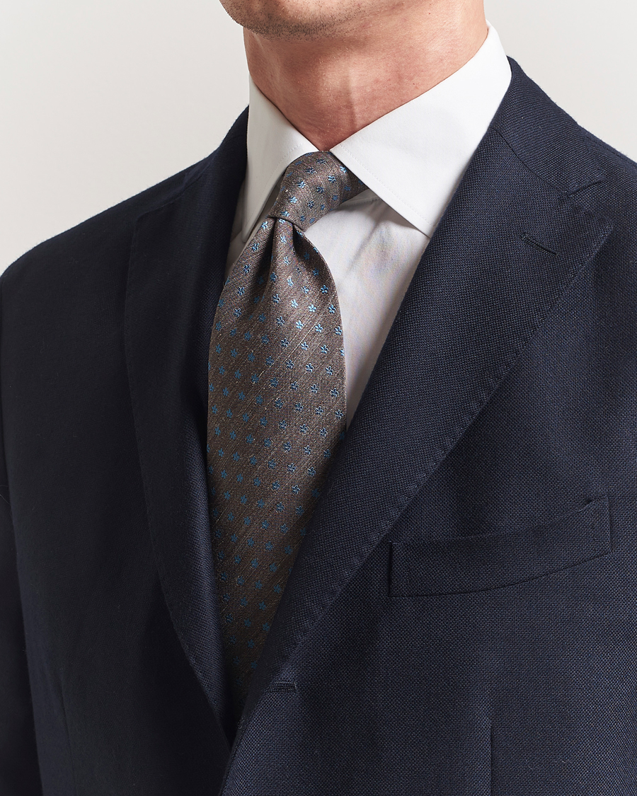 Herre | Eton Silk/Linen Floral Tie Brown | Eton | Silk/Linen Floral Tie Brown