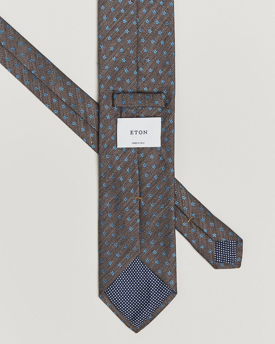 Herre | Eton Silk/Linen Floral Tie Brown | Eton | Silk/Linen Floral Tie Brown