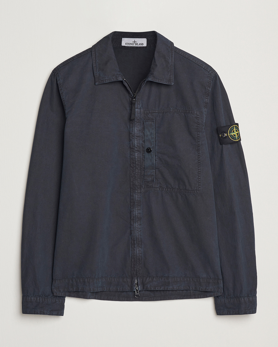 Herre | Skjorter | Stone Island | Old Effect Garment Washed Zip Overshirt Navy Blue