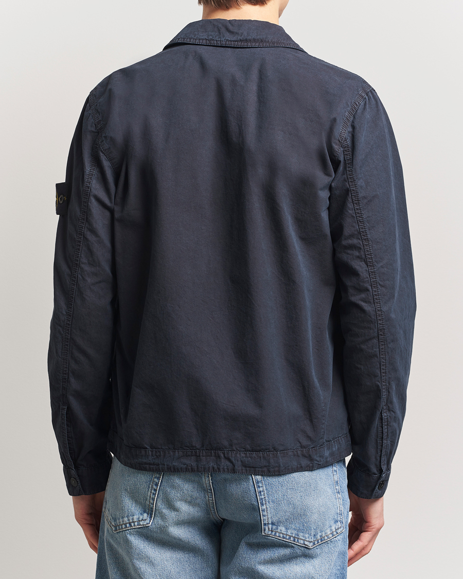 Herre | Skjorter | Stone Island | Old Effect Garment Washed Zip Overshirt Navy Blue