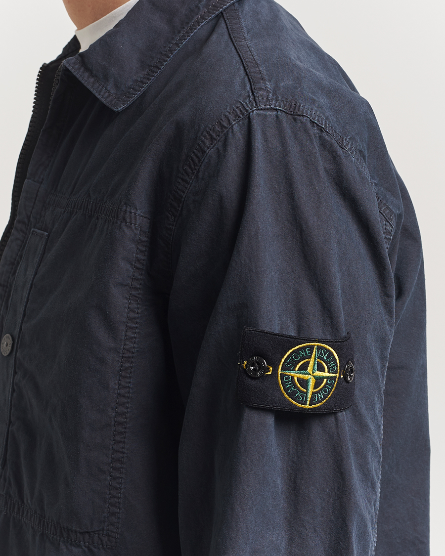 Herre | Skjorter | Stone Island | Old Effect Garment Washed Zip Overshirt Navy Blue