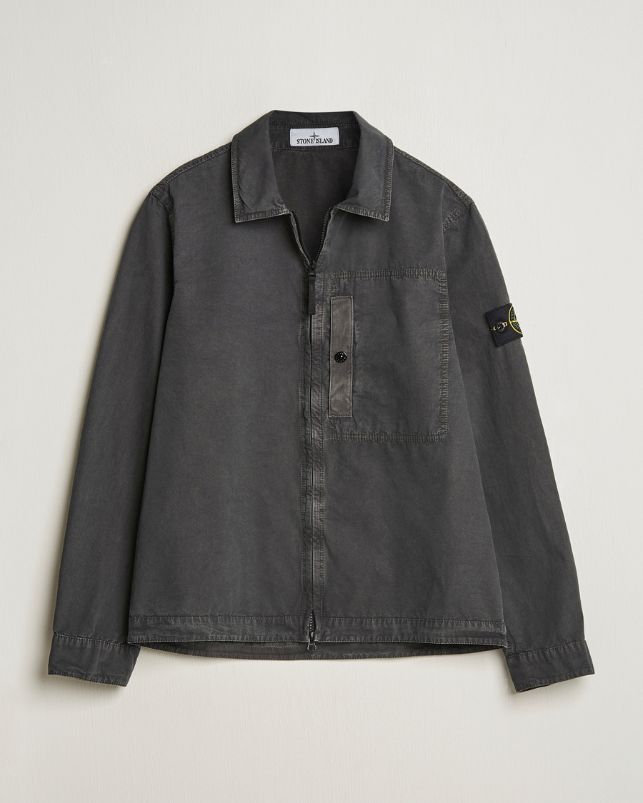 Herre | Skjorter | Stone Island | Old Effect Garment Washed Zip Overshirt Charcoal