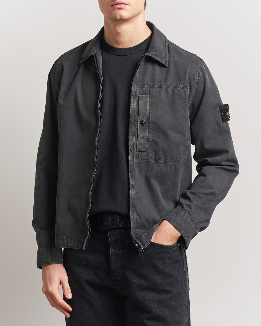 Herre | Skjorter | Stone Island | Old Effect Garment Washed Zip Overshirt Charcoal