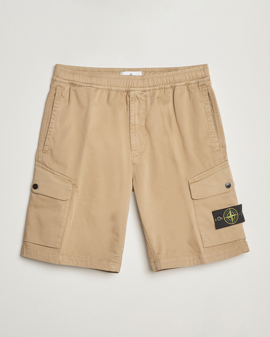 Herre | Shorts | Stone Island | Organic Cotton Stretch Satin Drawstring Shorts Biscuit