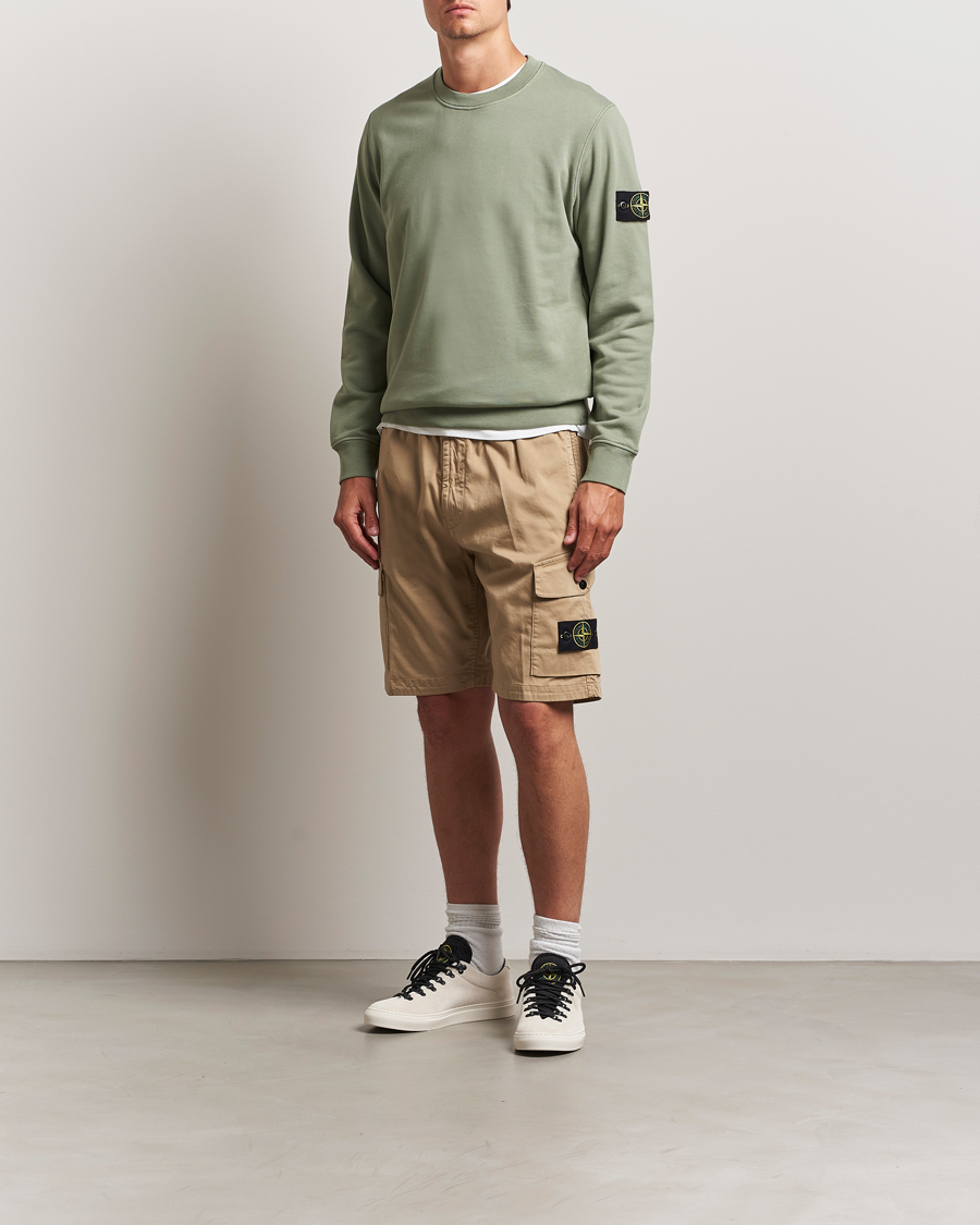 Herre | Shorts | Stone Island | Organic Cotton Stretch Satin Drawstring Shorts Biscuit