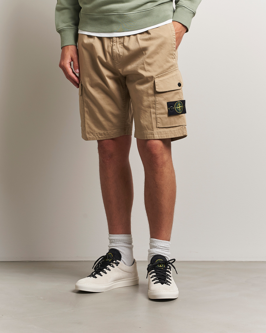 Herre | Shorts | Stone Island | Organic Cotton Stretch Satin Drawstring Shorts Biscuit