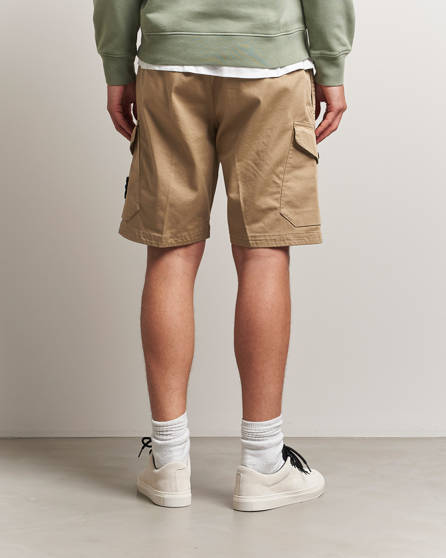 Herre | Shorts | Stone Island | Organic Cotton Stretch Satin Drawstring Shorts Biscuit