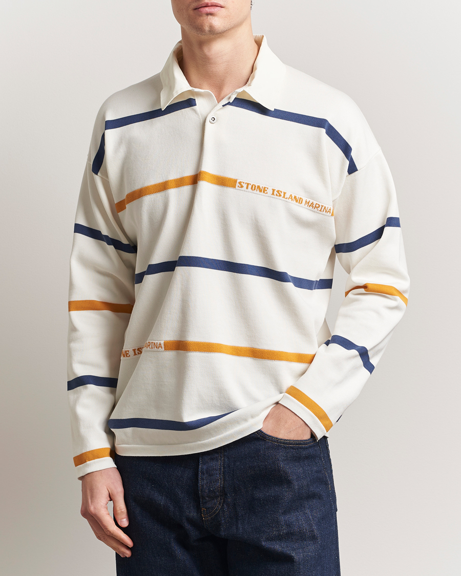 Herre | Trøjer | Stone Island | Marina Striped Cotton Rugby Ivory
