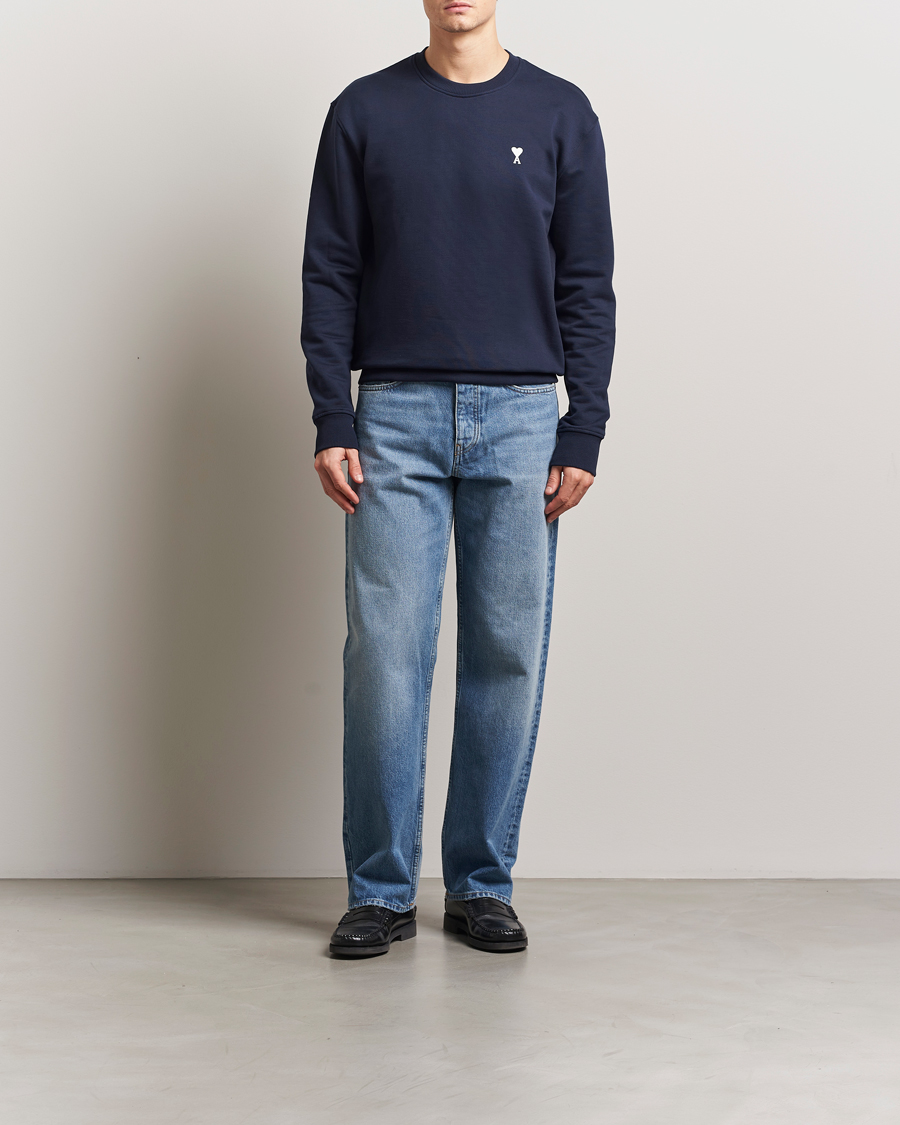 Herre | Trøjer | AMI | Off White Heart Logo Sweatshirt Night Blue