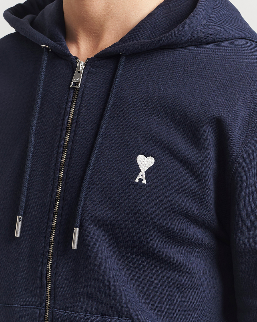Herre | Trøjer | AMI | Off White Heart Logo Full Zip Hoodie Night Blue